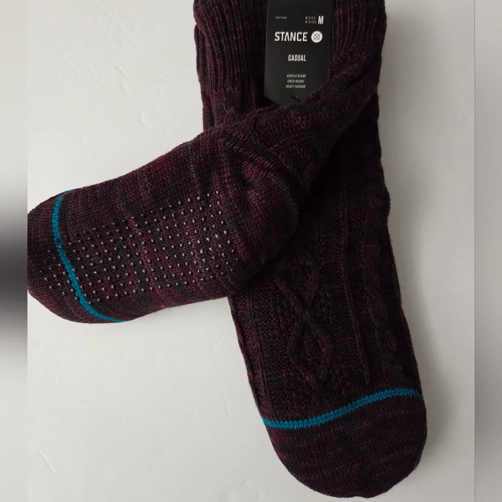 Stance Mens Habitat Burgundy Slipper Crew Socks Heavy Cushion Sherpa Size M